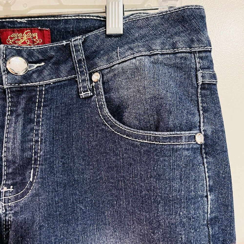 One Five One 8 Jean Womens Blue Bootcut Mid Rise Stretch Relax Bling Size 6 - Picture 4 of 8